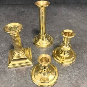 Baldwin Gold Brass Candlestick Holder Collection of 4, 6” 5” 4” 3”